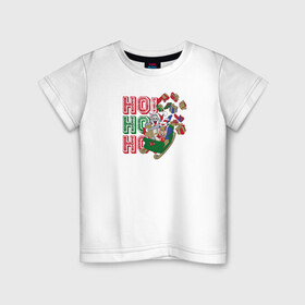 Детская футболка хлопок с принтом Ho Ho Ho в Курске, 100% хлопок | круглый вырез горловины, полуприлегающий силуэт, длина до линии бедер | tom and jerry | vdkimel | warner bros | дед мороз | подарок | санта клаус | том и джерри