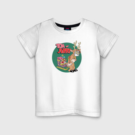 Детская футболка хлопок с принтом Tom and Jerry в Курске, 100% хлопок | круглый вырез горловины, полуприлегающий силуэт, длина до линии бедер | tom and jerry | vdkimel | warner bros | новый год | олень | подарки | сани | санта клаус | том и джерри