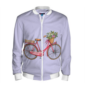 Мужской бомбер 3D с принтом Bicycle в Курске, 100% полиэстер | застегивается на молнию, по бокам два кармана без застежек, по низу бомбера и на воротнике - эластичная резинка | Тематика изображения на принте: букет | велосипед | лето | цветы