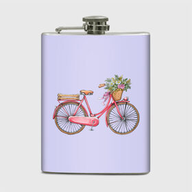Фляга с принтом Bicycle в Курске, металлический корпус | емкость 0,22 л, размер 125 х 94 мм. Виниловая наклейка запечатывается полностью | букет | велосипед | лето | цветы