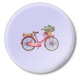 Значок с принтом Bicycle в Курске,  металл | круглая форма, металлическая застежка в виде булавки | Тематика изображения на принте: букет | велосипед | лето | цветы