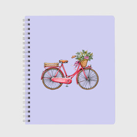 Тетрадь с принтом Bicycle в Курске, 100% бумага | 48 листов, плотность листов — 60 г/м2, плотность картонной обложки — 250 г/м2. Листы скреплены сбоку удобной пружинной спиралью. Уголки страниц и обложки скругленные. Цвет линий — светло-серый
 | Тематика изображения на принте: букет | велосипед | лето | цветы