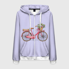 Мужская толстовка 3D на молнии с принтом Bicycle в Курске, 100% полиэстер | длина до линии бедра, манжеты и пояс оформлены мягкой тканевой резинкой, двухслойный капюшон со шнурком для регулировки, спереди молния, по бокам два кармана | букет | велосипед | лето | цветы
