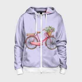 Детская толстовка 3D на молнии с принтом Bicycle в Курске, 100% полиэстер |  манжеты и пояс оформлены широкой мягкой резинкой, двухслойный капюшон со шнурком для регулировки, спереди карманы и застежка-молния
 | букет | велосипед | лето | цветы