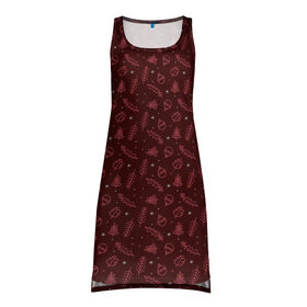 Платье-майка 3D с принтом Бордовый Новогодний Паттерн в Курске, 100% полиэстер | полуприлегающий силуэт, широкие бретели, круглый вырез горловины, удлиненный подол сзади. | Тематика изображения на принте: 
