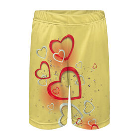 Детские спортивные шорты 3D с принтом Сердечки в лимонаде. в Курске,  100% полиэстер
 | пояс оформлен широкой мягкой резинкой, ткань тянется
 | Тематика изображения на принте: 