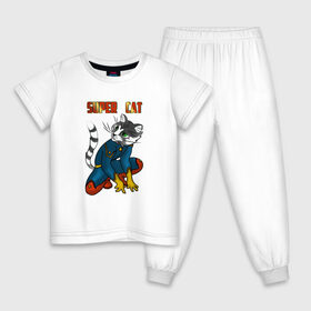 Детская пижама хлопок с принтом Супер Кот в Курске, 100% хлопок |  брюки и футболка прямого кроя, без карманов, на брюках мягкая резинка на поясе и по низу штанин
 | кот | коты. cat | кошка. котик. котенок