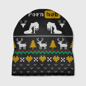 Шапка 3D с принтом Pornhub свитер с оленями в Курске, 100% полиэстер | универсальный размер, печать по всей поверхности изделия | 2021 | knit | knitted | merch | new year | sweater | ugly sweater | вязанный | вязяный | зимний | лого | логотип | мерч | новый год | олени | рождественский | рождественский свитер | рождес