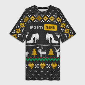 Платье-футболка 3D с принтом Pornhub свитер с оленями в Курске,  |  | 2021 | knit | knitted | merch | new year | sweater | ugly sweater | вязанный | вязяный | зимний | лого | логотип | мерч | новый год | олени | рождественский | рождественский свитер | рождес