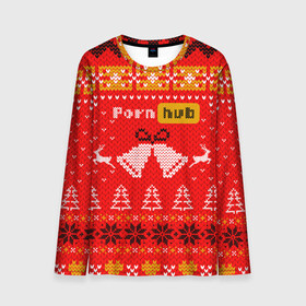 Мужской лонгслив 3D с принтом Pornhub рождественский свитер в Курске, 100% полиэстер | длинные рукава, круглый вырез горловины, полуприлегающий силуэт | 2021 | christmas | knit | knitted | merch | new year | sweater | ugly sweater | вязанный | вязяный | зимний | лого | логотип | мерч | новый год | олени | рождественский | рождество