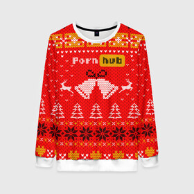 Женский свитшот 3D с принтом Pornhub рождественский свитер в Курске, 100% полиэстер с мягким внутренним слоем | круглый вырез горловины, мягкая резинка на манжетах и поясе, свободная посадка по фигуре | 2021 | christmas | knit | knitted | merch | new year | sweater | ugly sweater | вязанный | вязяный | зимний | лого | логотип | мерч | новый год | олени | рождественский | рождество