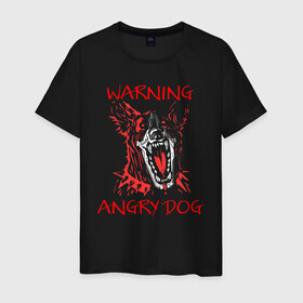 Мужская футболка хлопок с принтом Осторожно, злая собака! в Курске, 100% хлопок | прямой крой, круглый вырез горловины, длина до линии бедер, слегка спущенное плечо. | Тематика изображения на принте: angry | angry dog | cyber | cyber dog | cyberpunk | dog | злая собака | злость | кибер | кибер собака | киберпанк | собака