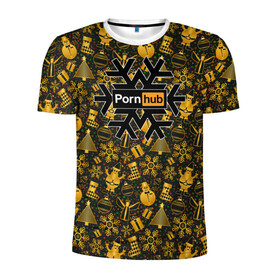 Мужская футболка 3D спортивная с принтом Pornhub(Новый год) в Курске, 100% полиэстер с улучшенными характеристиками | приталенный силуэт, круглая горловина, широкие плечи, сужается к линии бедра | рождественскую коллекцию