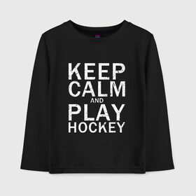 Детский лонгслив хлопок с принтом K.C.a. Play Hockey в Курске, 100% хлопок | круглый вырез горловины, полуприлегающий силуэт, длина до линии бедер | and | calm | hockey | ice | keep | play | sport | sports | и | играй | сохраняй | спокойствие | спорт | хокей | хоккей