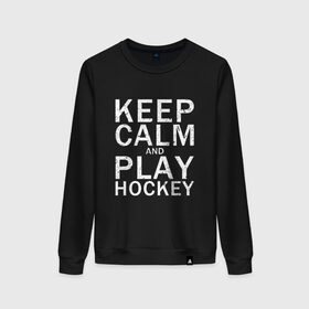 Женский свитшот хлопок с принтом K.C.a. Play Hockey в Курске, 100% хлопок | прямой крой, круглый вырез, на манжетах и по низу широкая трикотажная резинка  | and | calm | hockey | ice | keep | play | sport | sports | и | играй | сохраняй | спокойствие | спорт | хокей | хоккей