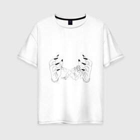 Женская футболка хлопок Oversize с принтом Jujutsu Kaisen Itadori в Курске, 100% хлопок | свободный крой, круглый ворот, спущенный рукав, длина до линии бедер
 | hand | itadori | sukuna | итадори | магическая битва | руки | сукуна