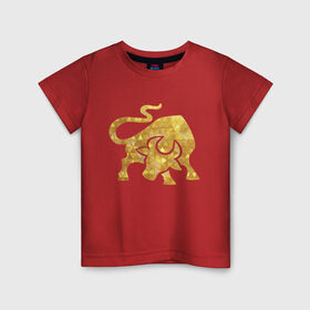 Детская футболка хлопок с принтом Золотой Телец Год Быка в Курске, 100% хлопок | круглый вырез горловины, полуприлегающий силуэт, длина до линии бедер | Тематика изображения на принте: 