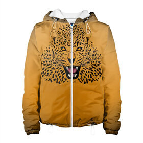 Женская куртка 3D с принтом Леопард в Курске, ткань верха — 100% полиэстер, подклад — флис | прямой крой, подол и капюшон оформлены резинкой с фиксаторами, два кармана без застежек по бокам, один большой потайной карман на груди. Карман на груди застегивается на липучку | big cat | cat | leopard | кот | кошка | леопард