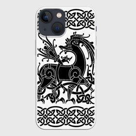 Чехол для iPhone 13 mini с принтом Вендельский олень чёрный 3D в Курске,  |  | вендель | викинги | вязь | олень | орнамент | скандинавский | тату | узор