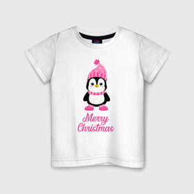 Детская футболка хлопок с принтом Пингвин в Курске, 100% хлопок | круглый вырез горловины, полуприлегающий силуэт, длина до линии бедер | 2021 | merry christmas | белка | год быка | дед мороз | детская | дух  рождества | дух нового года | енот | животное | лиса | милый пингвин | новогодняя | пенгвин | пингвин | пингвиненок | пингвины | праздник