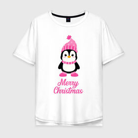 Мужская футболка хлопок Oversize с принтом Пингвин в Курске, 100% хлопок | свободный крой, круглый ворот, “спинка” длиннее передней части | Тематика изображения на принте: 2021 | merry christmas | белка | год быка | дед мороз | детская | дух  рождества | дух нового года | енот | животное | лиса | милый пингвин | новогодняя | пенгвин | пингвин | пингвиненок | пингвины | праздник