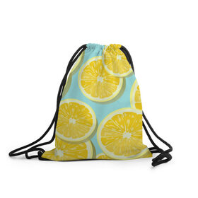 Рюкзак-мешок 3D с принтом лимончики в Курске, 100% полиэстер | плотность ткани — 200 г/м2, размер — 35 х 45 см; лямки — толстые шнурки, застежка на шнуровке, без карманов и подкладки | еда | лимон | фрукты | цитрусы