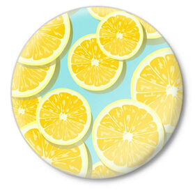 Значок с принтом лимончики в Курске,  металл | круглая форма, металлическая застежка в виде булавки | Тематика изображения на принте: еда | лимон | фрукты | цитрусы