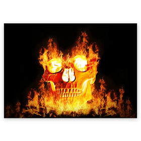 Поздравительная открытка с принтом Череп в Курске, 100% бумага | плотность бумаги 280 г/м2, матовая, на обратной стороне линовка и место для марки
 | skull | огонь | пламя | череп | черепушка