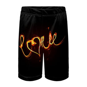 Детские спортивные шорты 3D с принтом Огненная любовь в Курске,  100% полиэстер
 | пояс оформлен широкой мягкой резинкой, ткань тянется
 | любовь | огненная надпись | позитив. | романтика | сердце | я люблю