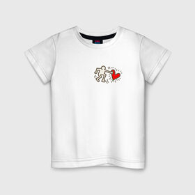 Детская футболка хлопок с принтом Heart в Курске, 100% хлопок | круглый вырез горловины, полуприлегающий силуэт, длина до линии бедер | Тематика изображения на принте: влюбленные | красный | люди | минимализм | отношения | рисунок | сердечко | страсть | человечки