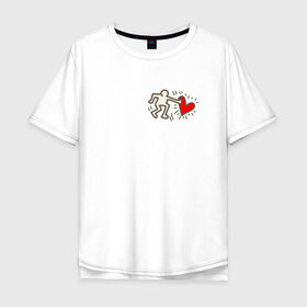 Мужская футболка хлопок Oversize с принтом Heart в Курске, 100% хлопок | свободный крой, круглый ворот, “спинка” длиннее передней части | влюбленные | красный | люди | минимализм | отношения | рисунок | сердечко | страсть | человечки