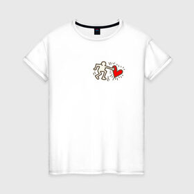 Женская футболка хлопок с принтом Heart в Курске, 100% хлопок | прямой крой, круглый вырез горловины, длина до линии бедер, слегка спущенное плечо | влюбленные | красный | люди | минимализм | отношения | рисунок | сердечко | страсть | человечки