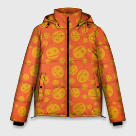 Мужская зимняя куртка 3D с принтом Helloween Pumpkin - Хеллоуин в Курске, верх — 100% полиэстер; подкладка — 100% полиэстер; утеплитель — 100% полиэстер | длина ниже бедра, свободный силуэт Оверсайз. Есть воротник-стойка, отстегивающийся капюшон и ветрозащитная планка. 

Боковые карманы с листочкой на кнопках и внутренний карман на молнии. | helloween | orange | pumpkin | оранжевый | тыквы | хеллоуин