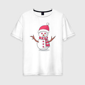 Женская футболка хлопок Oversize с принтом Снеговик в Курске, 100% хлопок | свободный крой, круглый ворот, спущенный рукав, длина до линии бедер
 | 