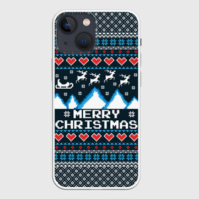 Чехол для iPhone 13 mini с принтом Свитер Merry Christmas в Курске,  |  | 8бит | merry christmas | вязаный | горы | новый год | олени | пиксельный | ретро | рождество | свитер | узор