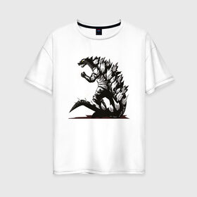 Женская футболка хлопок Oversize с принтом Годзилла в Курске, 100% хлопок | свободный крой, круглый ворот, спущенный рукав, длина до линии бедер
 | godzilla | гадзила | годзила | годзилла | динозавр | динозавры | дракон | драконы | фильм | фильмы | япония | японское