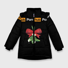 Зимняя куртка для девочек 3D с принтом XXXMAS (PornHub) в Курске, ткань верха — 100% полиэстер; подклад — 100% полиэстер, утеплитель — 100% полиэстер. | длина ниже бедра, удлиненная спинка, воротник стойка и отстегивающийся капюшон. Есть боковые карманы с листочкой на кнопках, утяжки по низу изделия и внутренний карман на молнии. 

Предусмотрены светоотражающий принт на спинке, радужный светоотражающий элемент на пуллере молнии и на резинке для утяжки. | Тематика изображения на принте: brazzers | christmas | marry | new | santa | snow | winter | xmas | xxxmas | year | год | дед | мороз | новый | пронохаб | снег