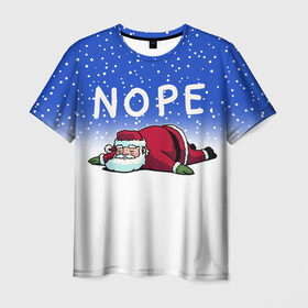 Мужская футболка 3D с принтом NOPE (Santa) в Курске, 100% полиэфир | прямой крой, круглый вырез горловины, длина до линии бедер | Тематика изображения на принте: 