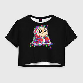 Женская футболка Crop-top 3D с принтом Щенок В Гирляндах в Курске, 100% полиэстер | круглая горловина, длина футболки до линии талии, рукава с отворотами | 