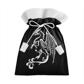 Подарочный 3D мешок с принтом Дракон тату в Курске, 100% полиэстер | Размер: 29*39 см | белое на чёрном | восток | дракон | драконы | мифические существа | татуировка дракон | татуировки | узоры