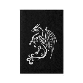 Обложка для паспорта матовая кожа с принтом Дракон тату в Курске, натуральная матовая кожа | размер 19,3 х 13,7 см; прозрачные пластиковые крепления | белое на чёрном | восток | дракон | драконы | мифические существа | татуировка дракон | татуировки | узоры