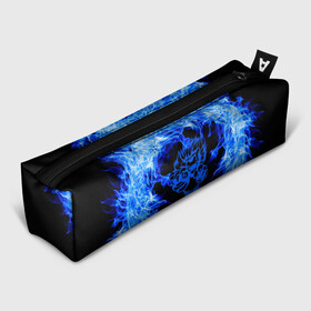 Пенал 3D с принтом Лев в синем пламени в Курске, 100% полиэстер | плотная ткань, застежка на молнии | lion | лев | огонь | пламя | синий