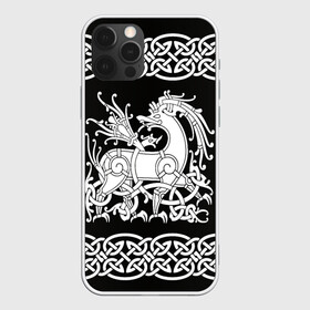 Чехол для iPhone 12 Pro с принтом Рингерике олень белый 3D в Курске, силикон | область печати: задняя сторона чехла, без боковых панелей | белый | викинги | вязь | олень | орнамент | рингерике | скандинавский | тату | узор