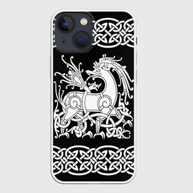 Чехол для iPhone 13 mini с принтом Рингерике олень белый 3D в Курске,  |  | белый | викинги | вязь | олень | орнамент | рингерике | скандинавский | тату | узор