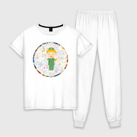 Женская пижама хлопок с принтом Медсестра АнтиПсихоВирус в Курске, 100% хлопок | брюки и футболка прямого кроя, без карманов, на брюках мягкая резинка на поясе и по низу штанин | 