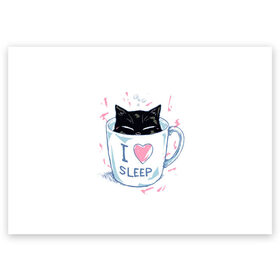 Поздравительная открытка с принтом Я Люблю Спать в Курске, 100% бумага | плотность бумаги 280 г/м2, матовая, на обратной стороне линовка и место для марки
 | Тематика изображения на принте: cat | cats | coffee | i | love | nekoffee | night | sleep | вечер | жарко | зима | кот | котенок | котик | котэ | котяра | котята | кофе | кошка | люблю | любовь | нежное | нежный | ночь | сон | спать | тепло | холод | холодно | я