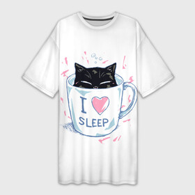 Платье-футболка 3D с принтом Я Люблю Спать в Курске,  |  | cat | cats | coffee | i | love | nekoffee | night | sleep | вечер | жарко | зима | кот | котенок | котик | котэ | котяра | котята | кофе | кошка | люблю | любовь | нежное | нежный | ночь | сон | спать | тепло | холод | холодно | я