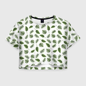 Женская футболка Crop-top 3D с принтом папоротник в Курске, 100% полиэстер | круглая горловина, длина футболки до линии талии, рукава с отворотами | paporotnik | абстракция | зеленый | лето | листья | пляж | простота | узор