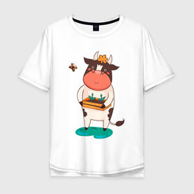 Мужская футболка хлопок Oversize с принтом Счастливый бык в Курске, 100% хлопок | свободный крой, круглый ворот, “спинка” длиннее передней части | 