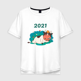 Мужская футболка хлопок Oversize с принтом Бык 2021 в Курске, 100% хлопок | свободный крой, круглый ворот, “спинка” длиннее передней части | 